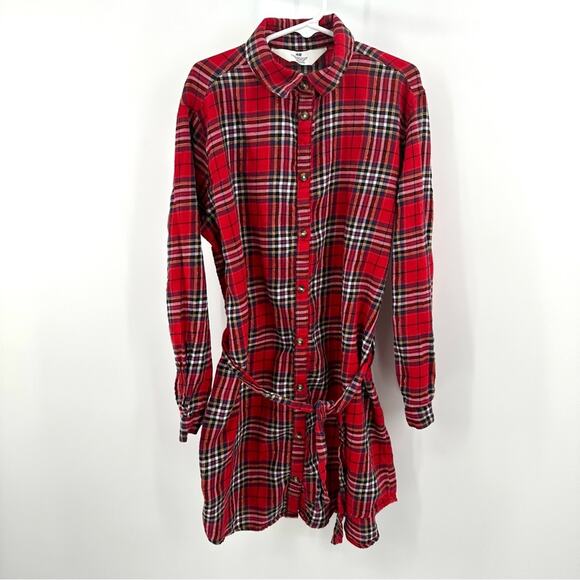 H&M girl’s belted red checkered plaid button down shirt dress Size US 10 - Picture 1 of 8